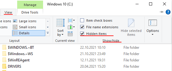 Enable displaying the hidden files