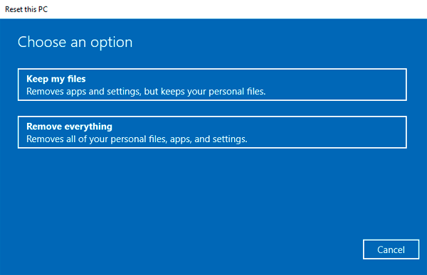 How do I reset to the Windows 10 factory settings?