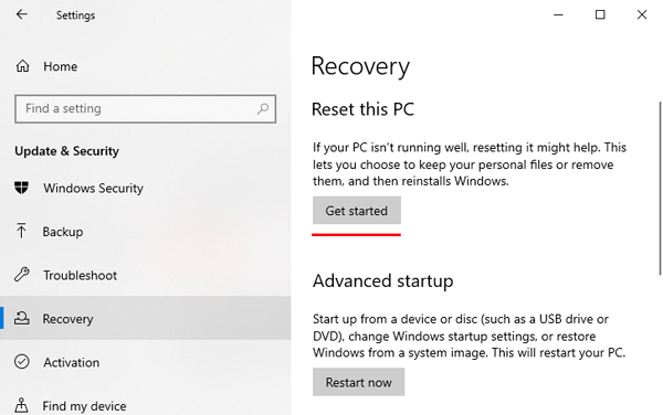 How do I reset to the Windows 10 factory settings?
