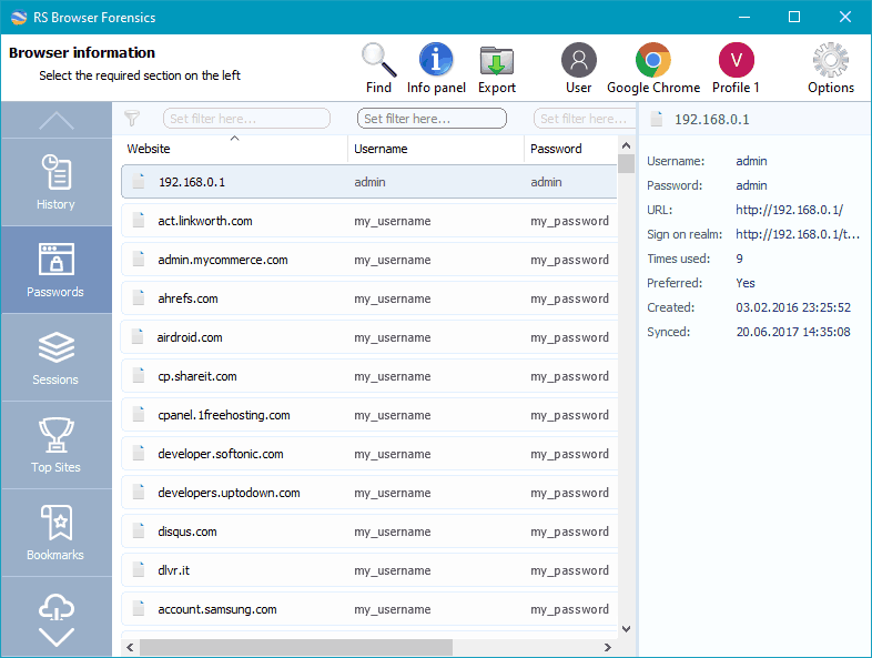 RS Browser Forensics - saved user passwords