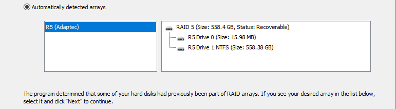 RS RAID Retrieve - Automatic RAID detection